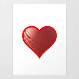 Cricket Ball Heart Art Print | Digital, Game, Round, Love, Valentine, Competition, Team, Sport, Cricket, Leather 