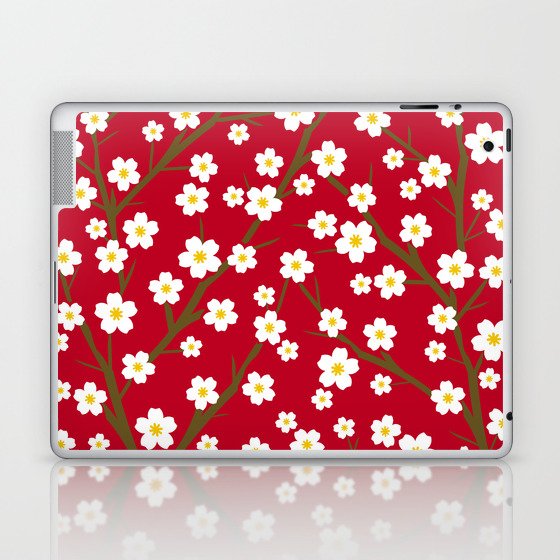 White Blossoms - red 3 Laptop & iPad Skin