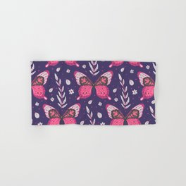 Wine Colored Butterflies on Blue Hand & Bath Towel