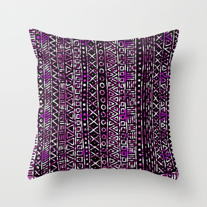 Abstract black pink hand painted geometrical aztec Throw Pillow