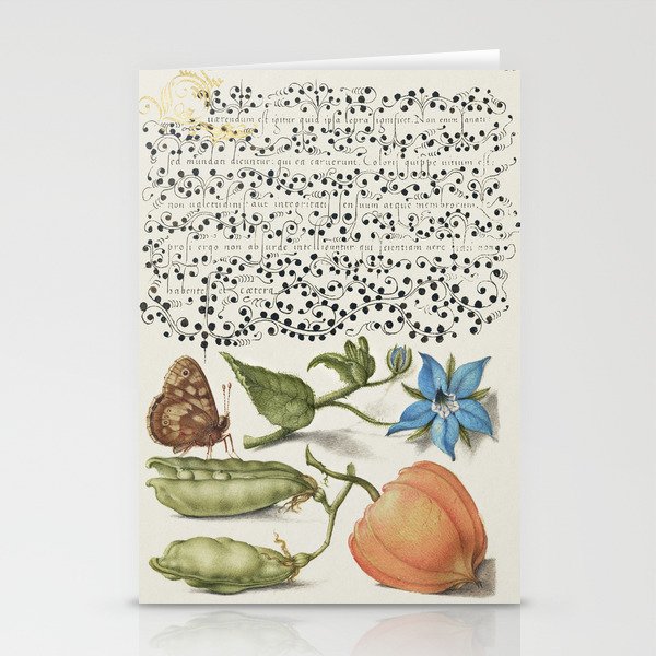 Vintage fruit and vegetables calligraphic poster Stationery Cards