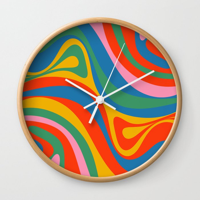 New Groove Retro Swirl Colorful Rainbow Abstract Pattern Wall Clock