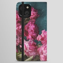 Peony Romance Teal iPhone Wallet Case