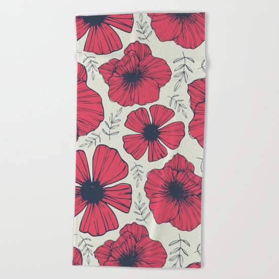Raspberry Flowers Beach Towel