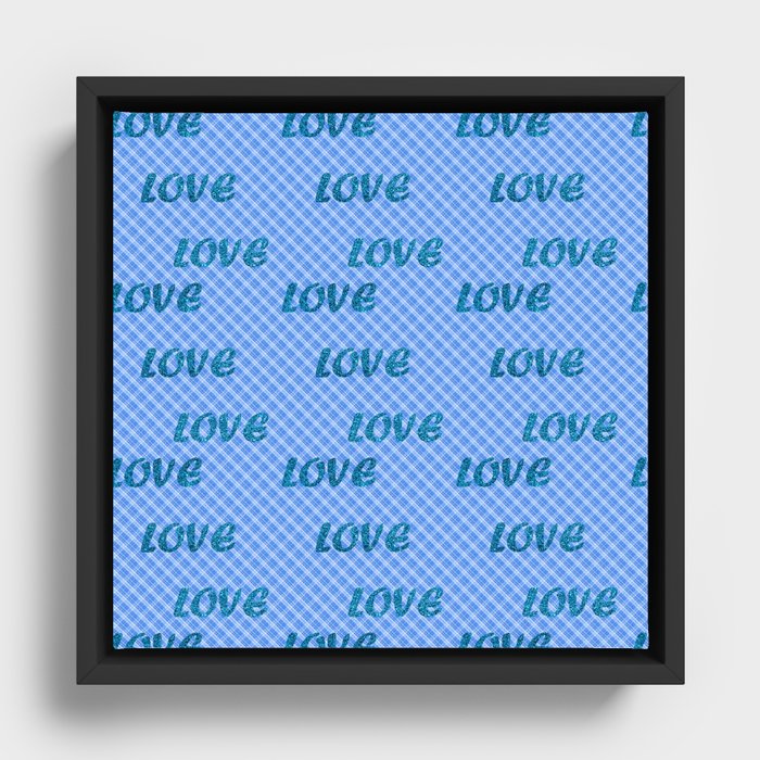 Glitter Blue And Plaid Trendy Modern Love Collection Framed Canvas