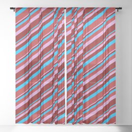 [ Thumbnail: Deep Sky Blue, Red, Plum & Maroon Colored Lined/Striped Pattern Sheer Curtain ]