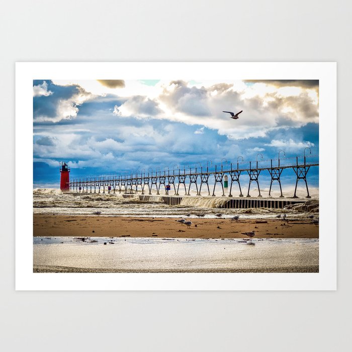 Grand Haven Lighthouse art print 5x7 to 30x45 inches large photo paper or canvas picture Lake Michigan photography 