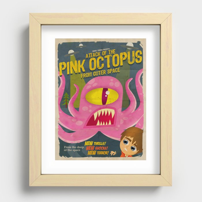 Pink octopus from outer space Recessed Framed Print