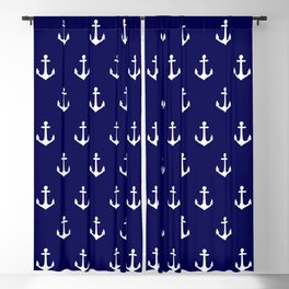 Maritime Nautical Blue and White Anchor Pattern Blackout Curtain
