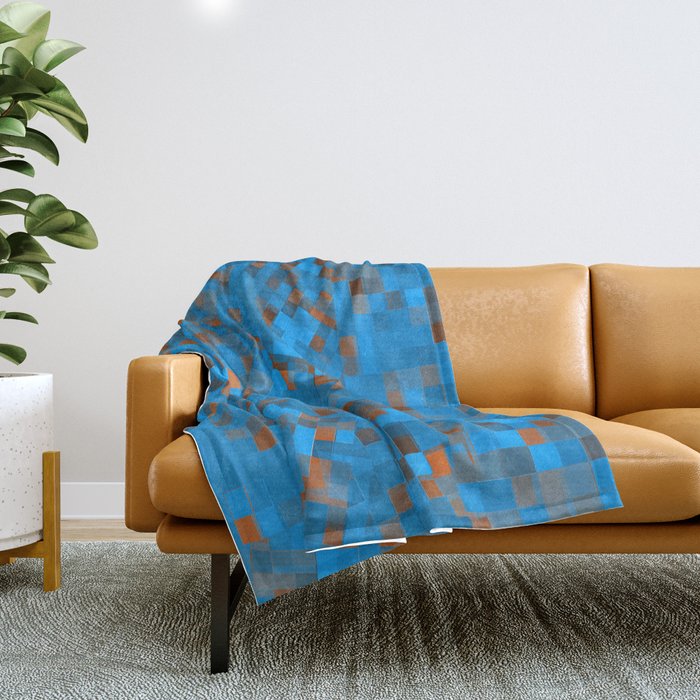 geometric pixel square pattern abstract background in blue brown Throw Blanket