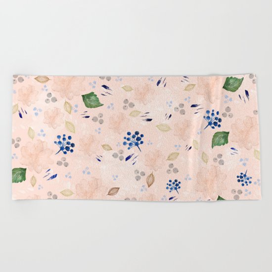 Watercolor and gold nature pattern Beach Towel
