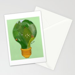 Green landscape in lamp- green background Stationery Card
