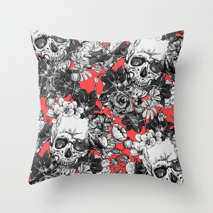 SKULLS ON RED BACKGROUND Throw Pillow