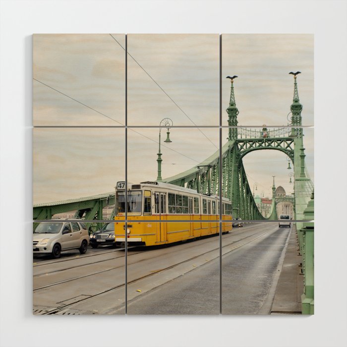 Budapest Yellow Tramway in Liberty bridge | Europe Travel Photography Wood Wall Art