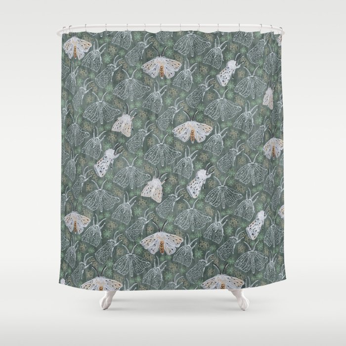 Silver Lichen Ermine Moth pattern design Shower Curtain