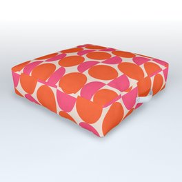 Vintage Mid-century Modern Abstract Geometric Balancing Shapes in Bright Bold Vibrant Fuchsia Pink and Hot Tangerine Orange Outdoor Floor Cushion