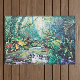 Australian Rainforest Jungle Painting Outdoor Rug