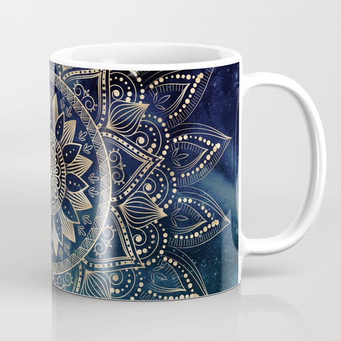 Elegant Gold Mandala Blue Galaxy Coffee Mug