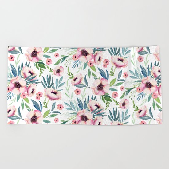 Flowers in Bloom Pattern Beach Towel