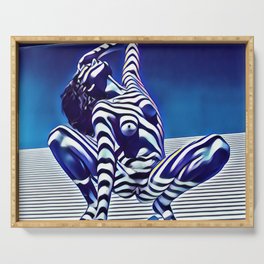 9124s-KMA Powerful Nude Woman Open and Free Striped in Blue Serving Tray