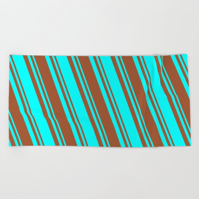 Sienna & Cyan Colored Striped/Lined Pattern Beach Towel