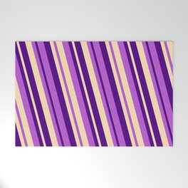 [ Thumbnail: Beige, Indigo & Orchid Colored Lines Pattern Welcome Mat ]