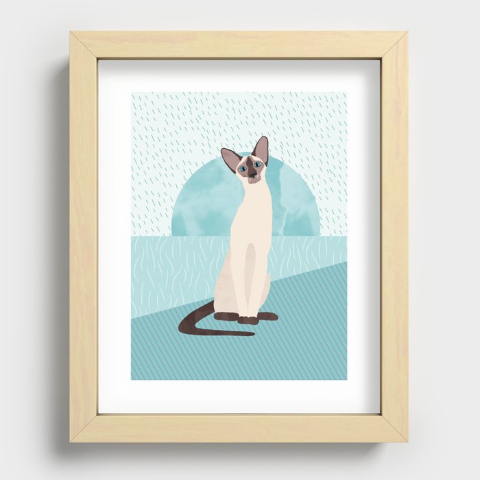 Siamese Cat Blue Moon Recessed Framed Print