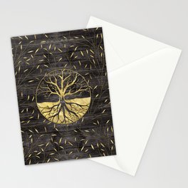 Golden Tree of life on wooden texture Stationery Card