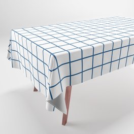 Minimalism Window Pane Grid, Blue on White Tablecloth