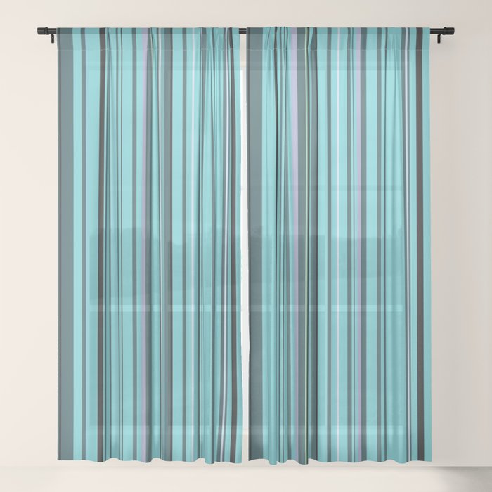 Old Skool Stripes Teal Extra Wide Sheer Curtain By Anguru