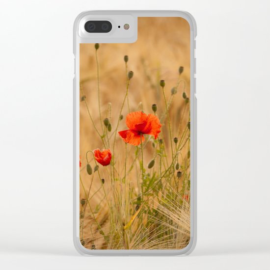 Golden cornfield with poppies Clear iPhone Case