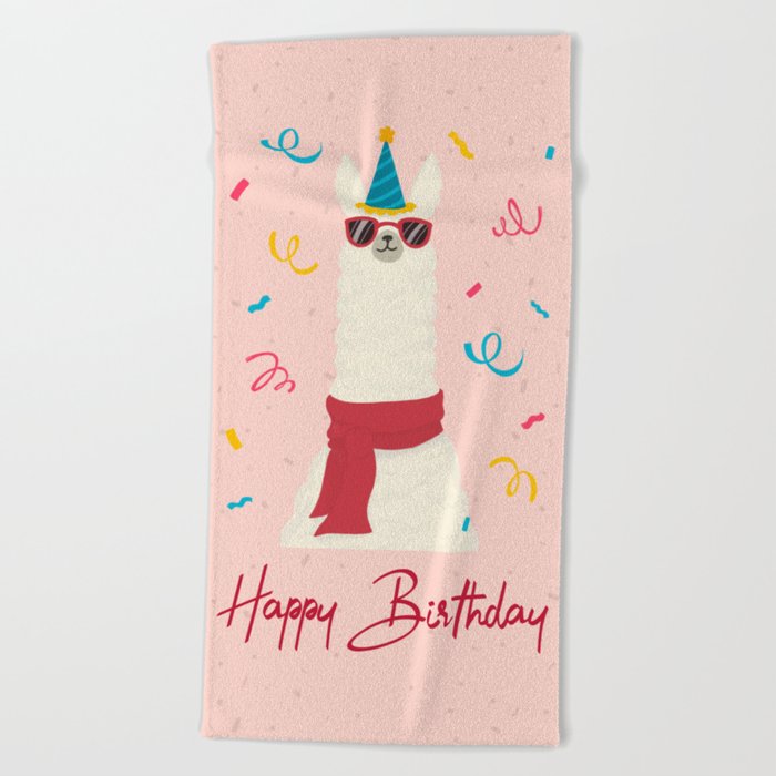 Happy birthday lama (llama) Beach Towel