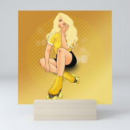 Skater Girl in Yellow Mini Art Print
