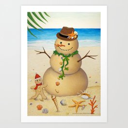 Happy Sand Snowman Art Print