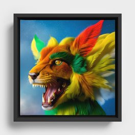 AI colorful tiger dog monster with feathers Framed Canvas