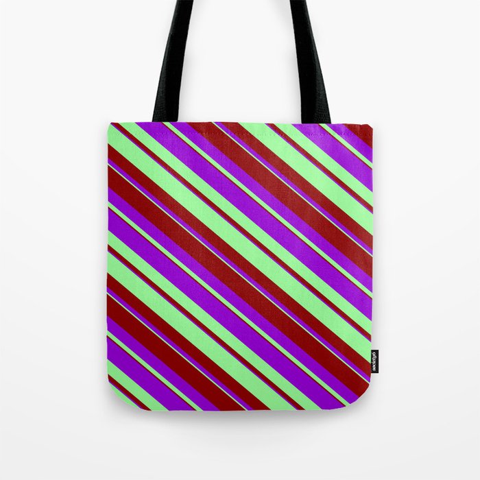 Green, Dark Red & Dark Violet Colored Lined/Striped Pattern Tote Bag
