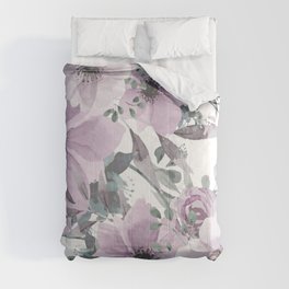 Floral Watercolor, Purple and Gray Comforter