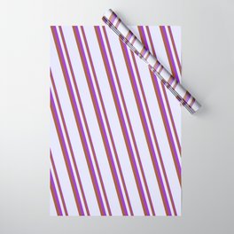[ Thumbnail: Dark Orchid, Sienna & Lavender Colored Stripes Pattern Wrapping Paper ]