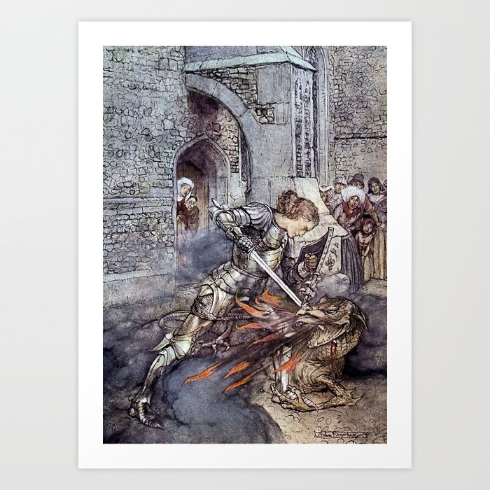 “Sir Lancelot Slays the Dragon” by Arthur Rackham Art Print