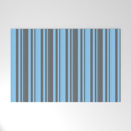 [ Thumbnail: Light Sky Blue and Dim Grey Colored Pattern of Stripes Welcome Mat ]