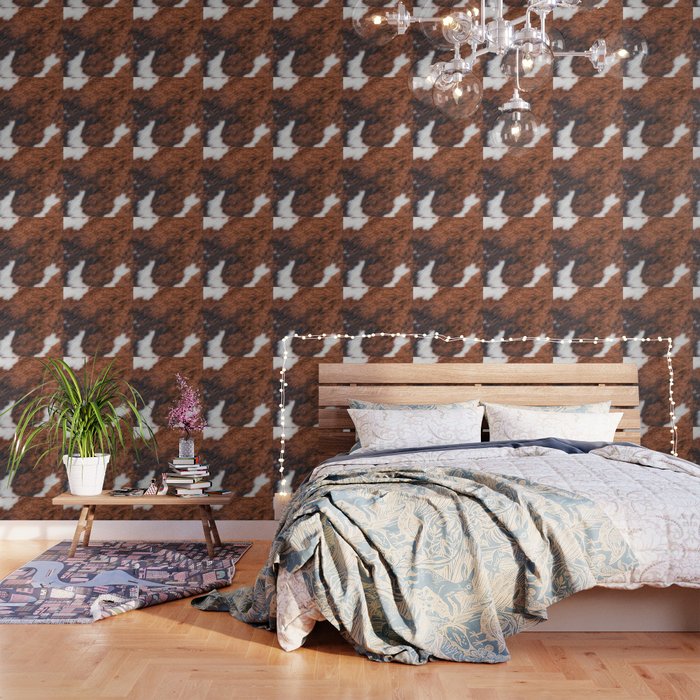 Brown and White Cow Skin Print Pattern Modern, Cowhide Faux Leather Wallpaper