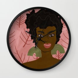 AsHaley on pink with winter leaves Wall Clock