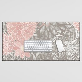 Floral Dahlias, Blush Pink, Gray, White Desk Mat