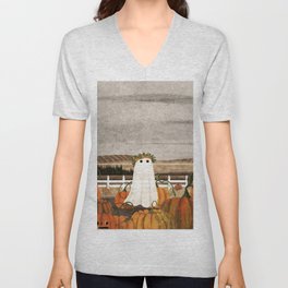 There's a Ghost in the Pumpkins Patch Again... V Neck T Shirt
