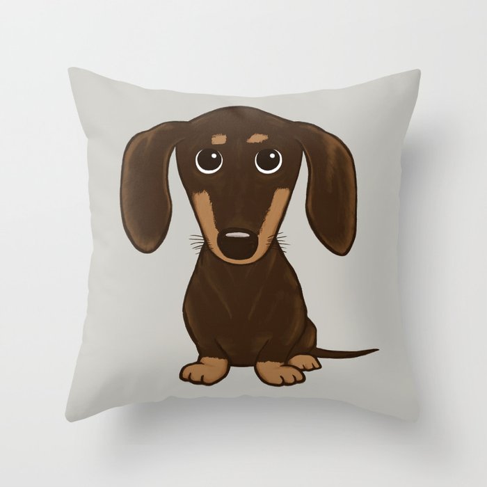 Chocolate Dachshund | Cute Cartoon Wiener Dog Throw Pillow
