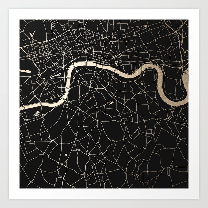 London Black on Gold Street Map II Art Print
