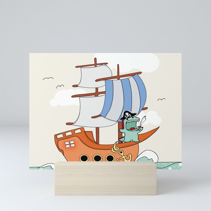 Dinosaur on a ship Mini Art Print