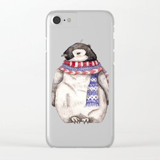 Baby Penguin in Red and Blue Scarf. Winter Season Clear iPhone Case