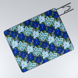 Blue Ponsettia - Christmas Floral Picnic Blanket