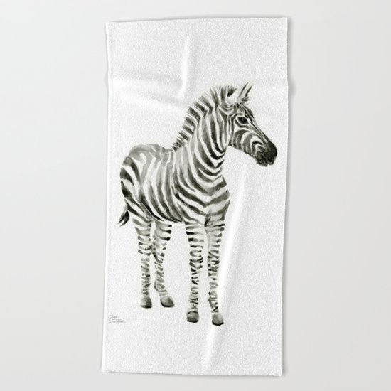 Zebra Watercolor Baby Animals Beach Towel